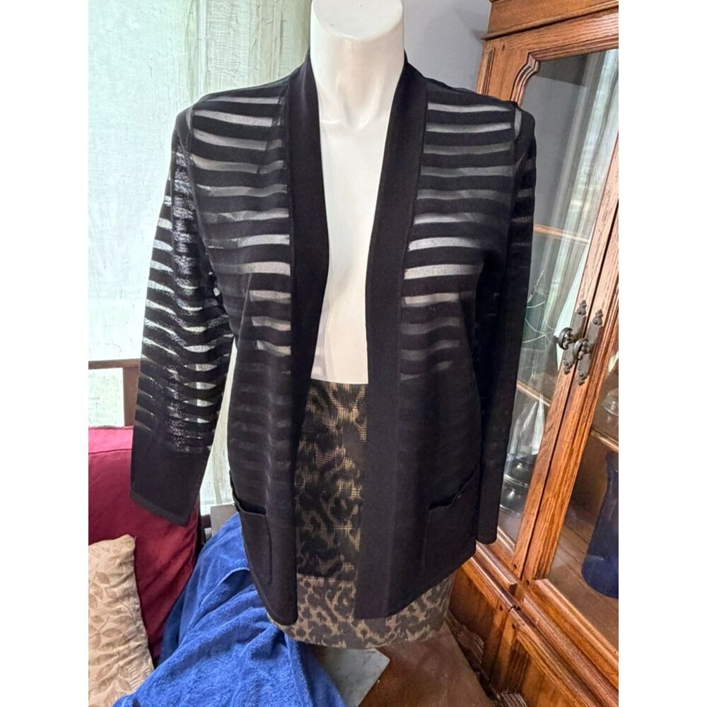 Anne Klein Women's size L Sheer Black Striped Cardigan